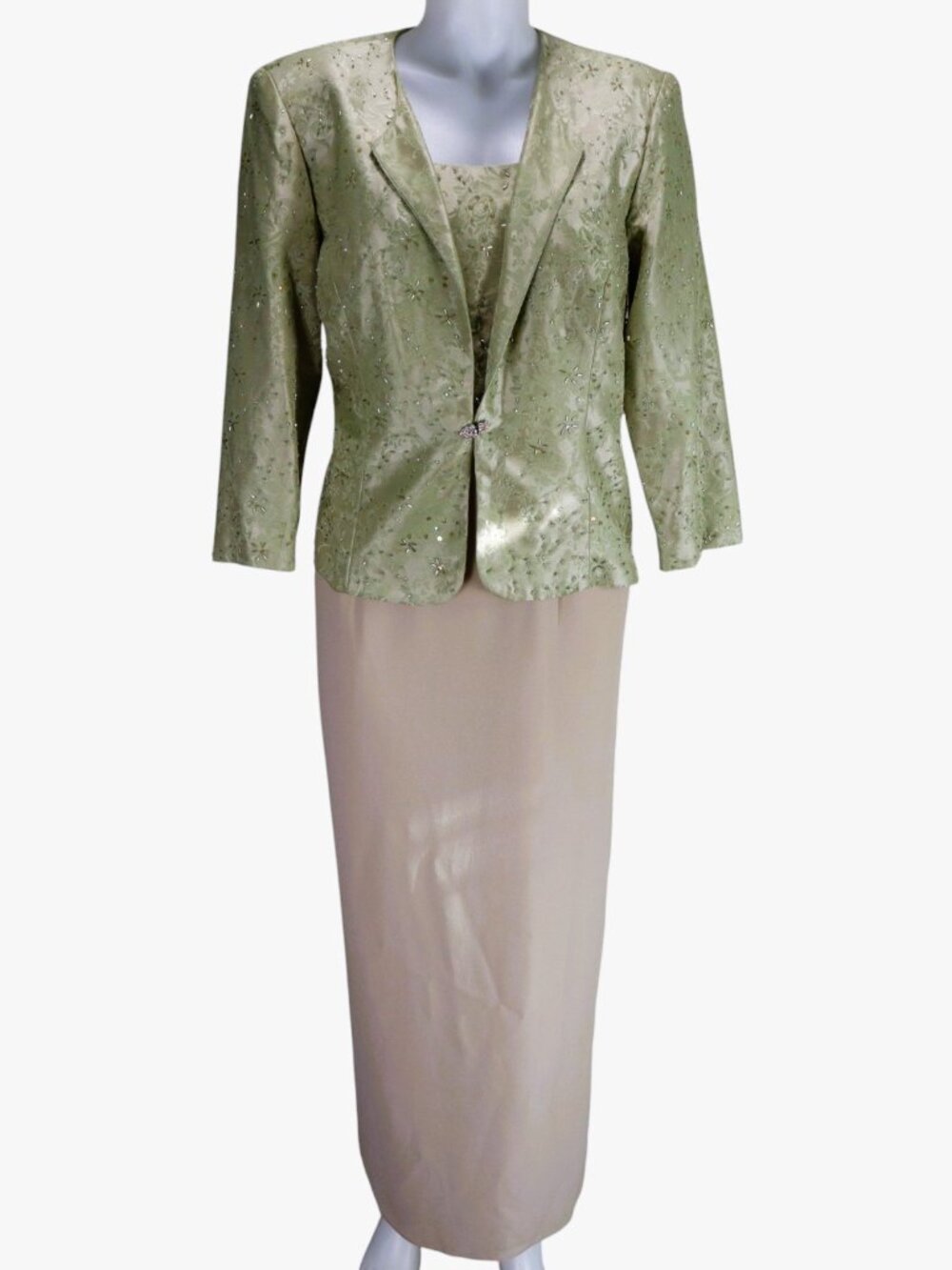 Mother of the Bride 2 Pc Dress Set 14 Sage Green Beaded Jacket R&M Richards